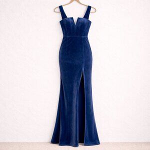 Lulus Blue Velvet Maxi Dress Slit Formal Gown | Worn Once